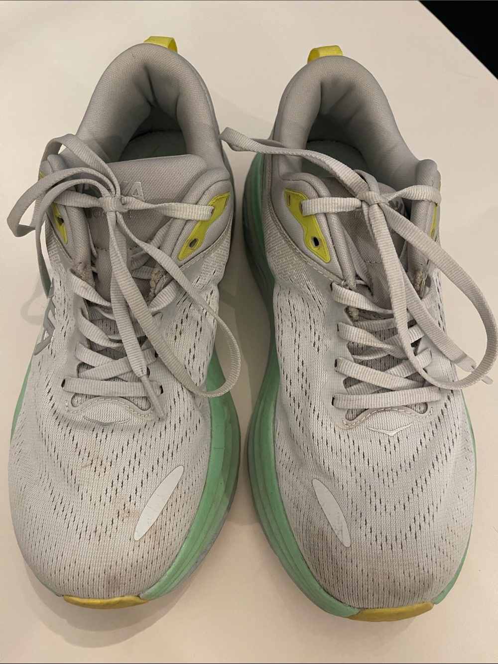 Hoka Women's Gray, Mint and Yellow Running Shoes size 8b Bondi 8 - Picture 2 of 10